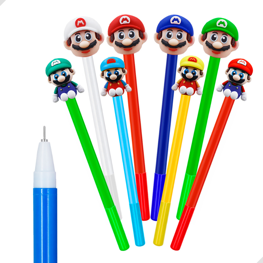 Kit 12 Canetas Gel Mario Bros Colecionável Ponta fina Infantil Divertido Material Escola Fofa