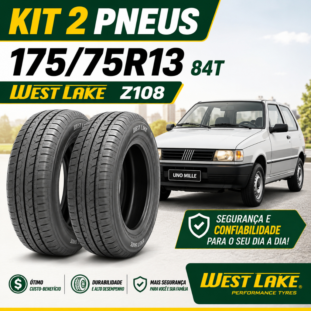 Kit 2 Pneus 175/75R13 Westlake Z-108 84T Novo Aro 13 Alta Durabilidade Gol, Corsa, Celta, Uno, Palio