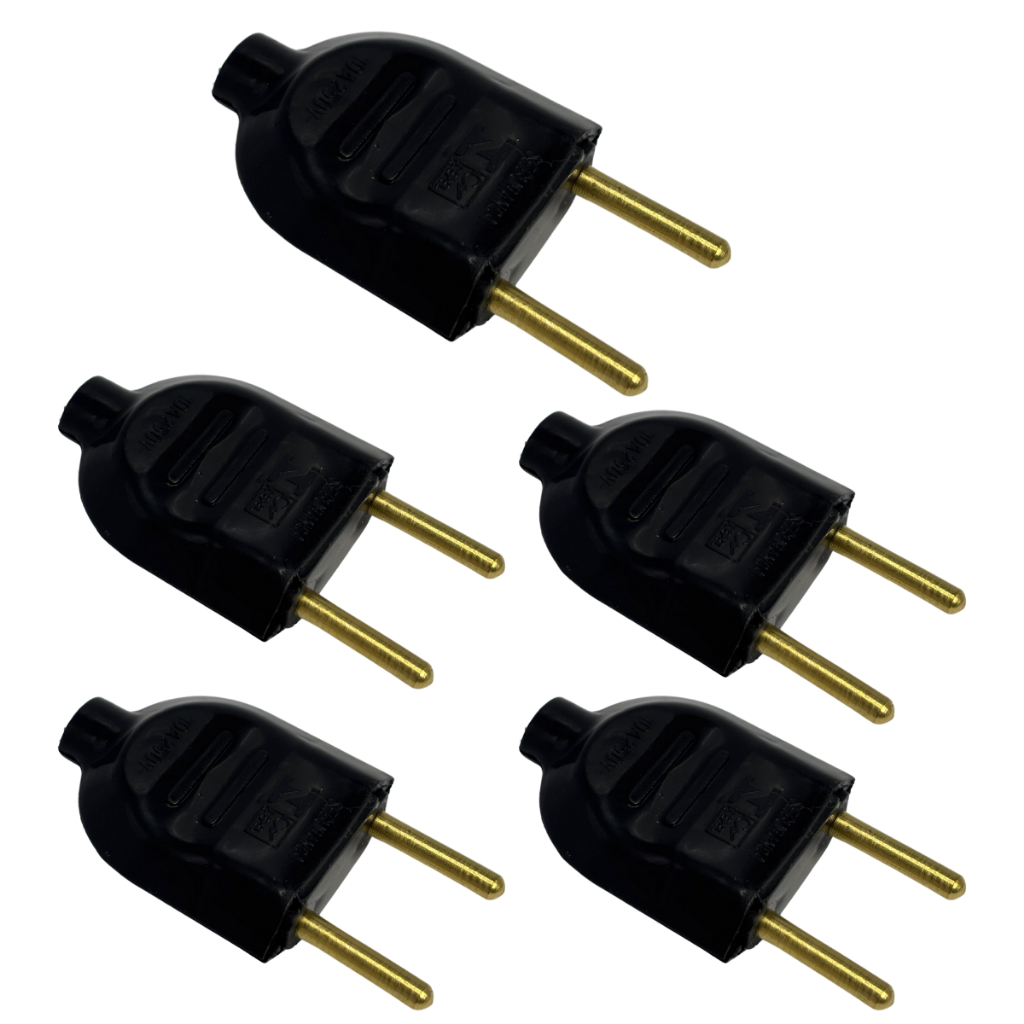 Kit 5x Plugue De Tomada Macho Preto 10a Pino E Prensa Cabo