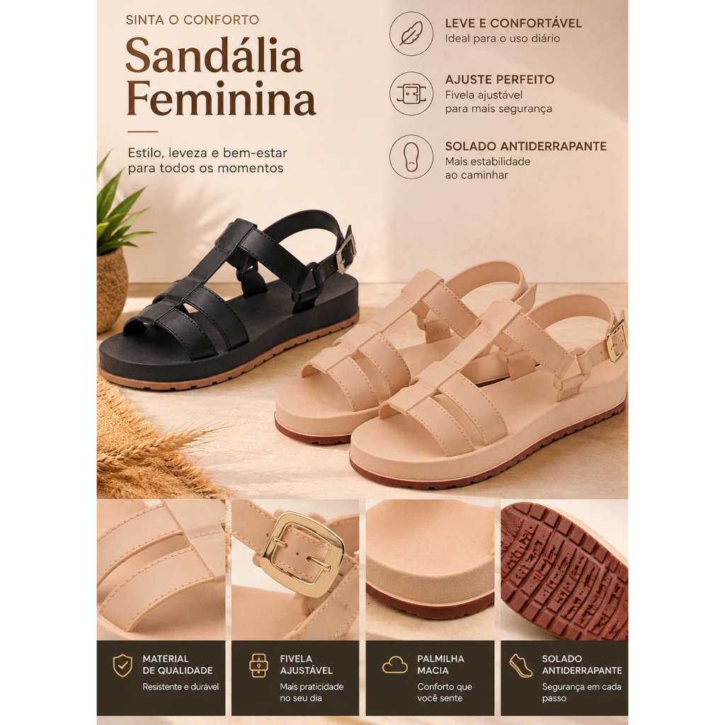 Sandália Papete Feminina Plataforma Anatômica Confortável Leve Casual Antiderrapante Dia a Dia