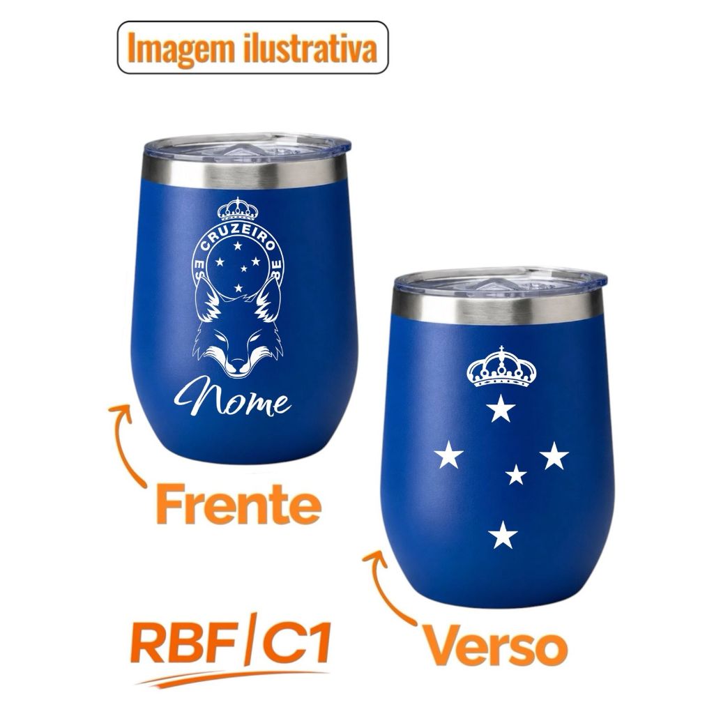 Copo Térmico Cuia 360ml Gravado a Laser Cruzeirense + Nome Frente e Verso Varios Modelos