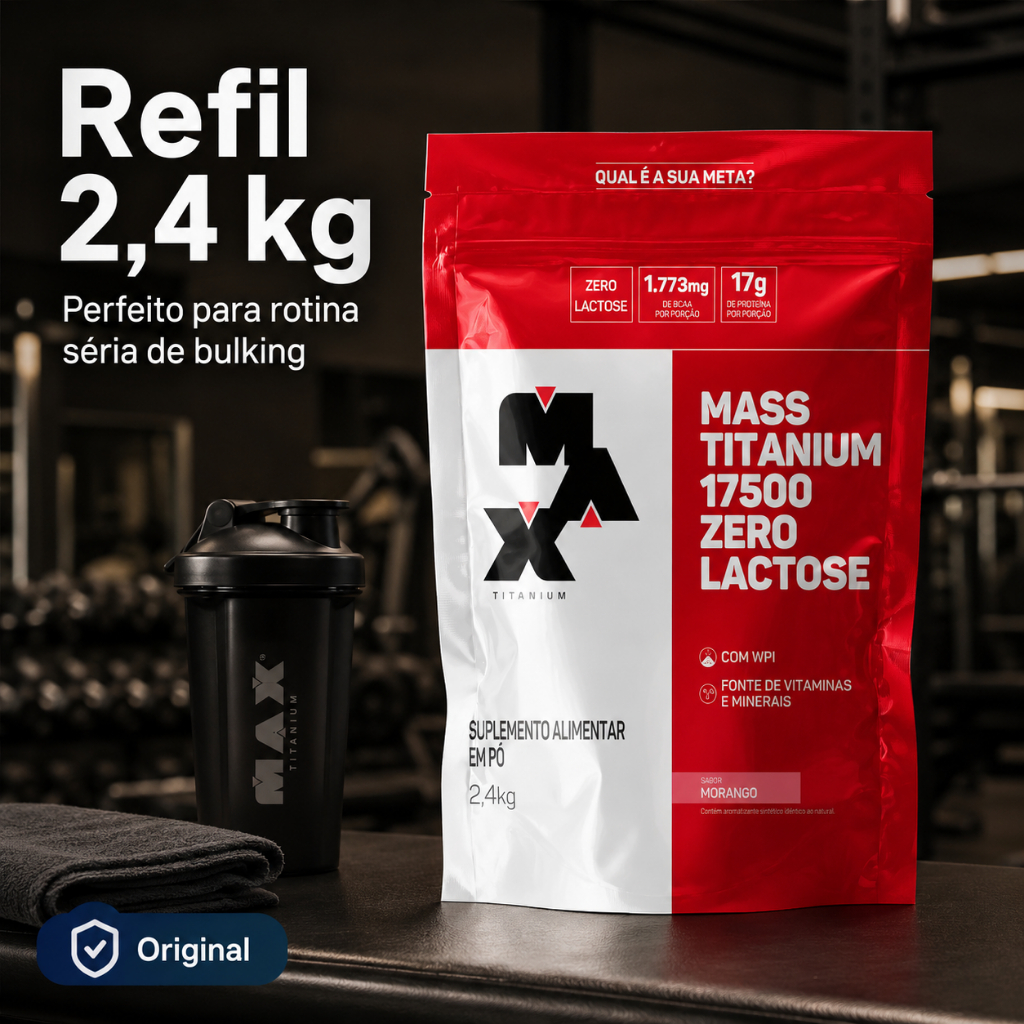 Hipercalórico Mass Titanium Zero Lactose 2,4kg Max Titanium Ganho de Massa Muscular e Peso Suplemento em Pó Original