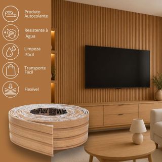 Painel Ripado Laminado Autocolante Madeira EVA Cor Carvalho Anti Mancha Impermeável ViniFlex