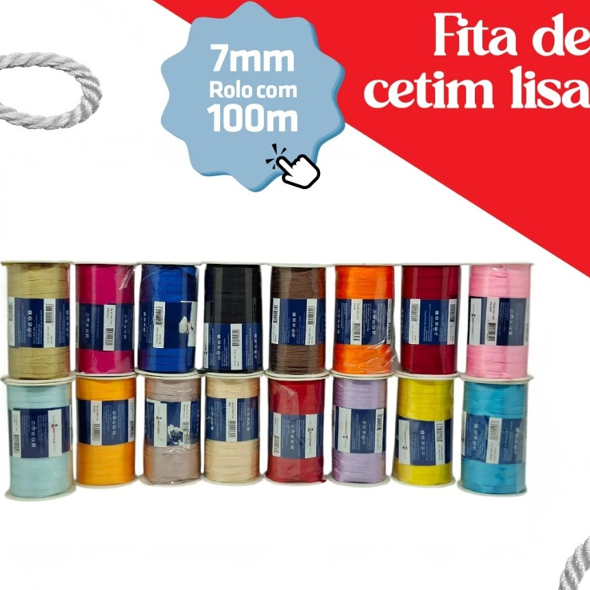 Fita de Cetim 7mm N1 Rolo 100 Metros Para Laços Artesanato Lembrancinhas Embalagem Decoração Cores