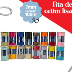 Fita de Cetim 7mm N1 Rolo 100 Metros Para Laços Artesanato Lembrancinhas Embalagem Decoração Cores