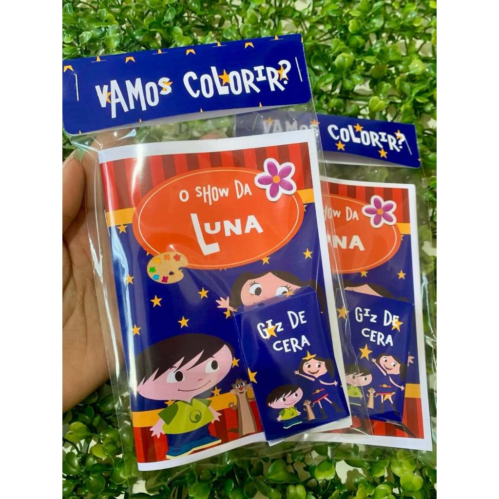 Lembrancinha Revistinha de Colorir Combo 10 Livros + 10 Caixas de Giz Tema Show da Luna Envio Rápido