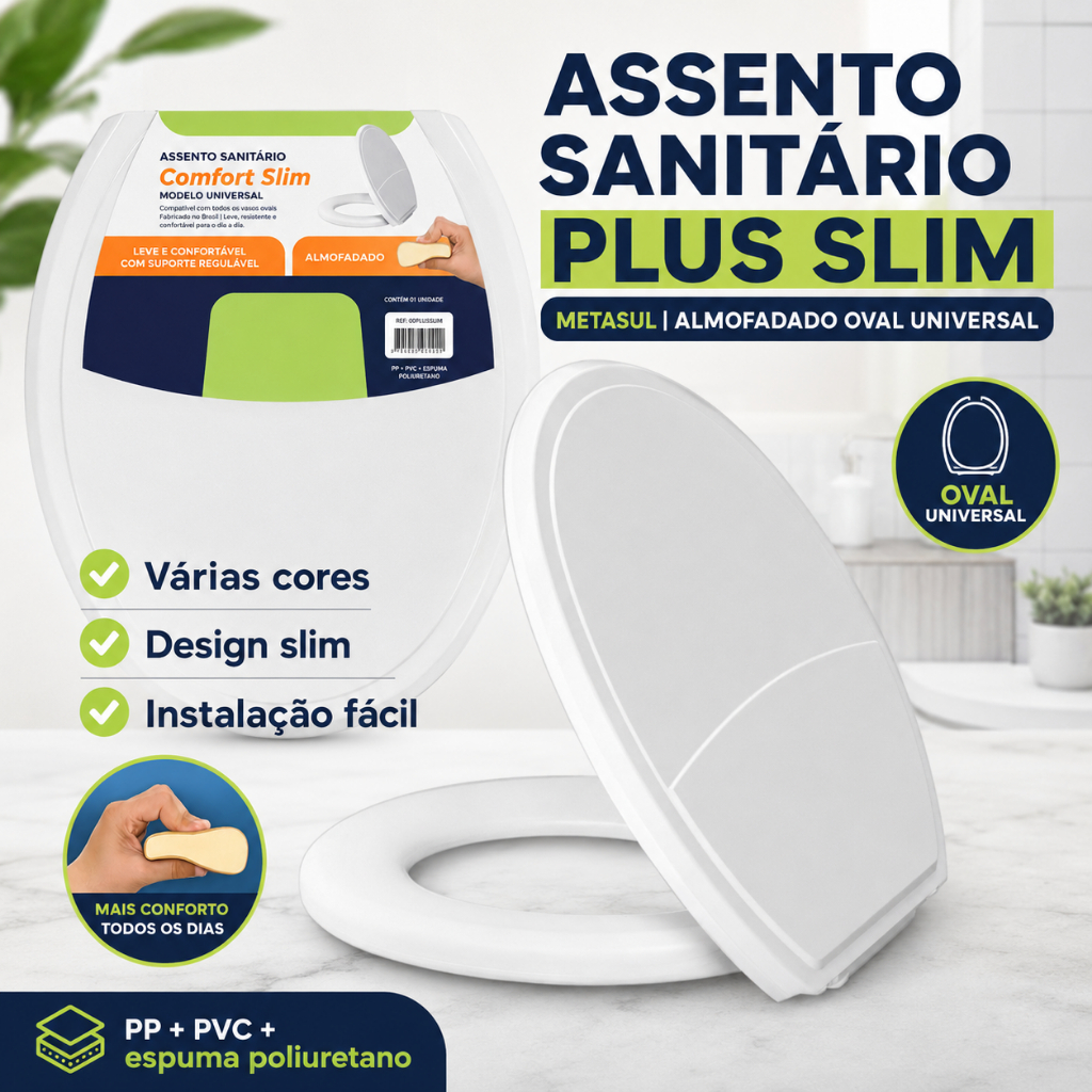 Tampa de Vaso Sanitário Almofadada Oval Assento Confortável Várias Cores Metasul 6LPF 1.6GPF