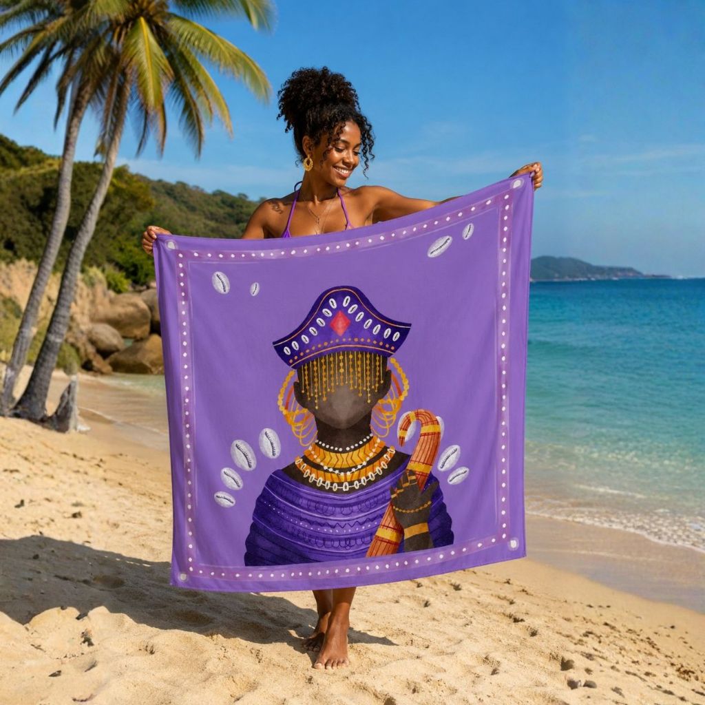 Canga Praia Estilo Afro Estilosa 1,48x1 – Estampa Exclusiva Roxa Seca Rapido