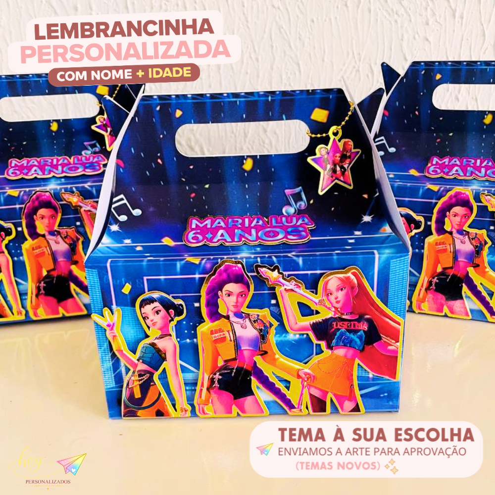 Lembrancinha Guerreiras K-pop Personalizada | Caixa Maleta | Nome e Idade | Festa Escolar | Aniversário Infantil