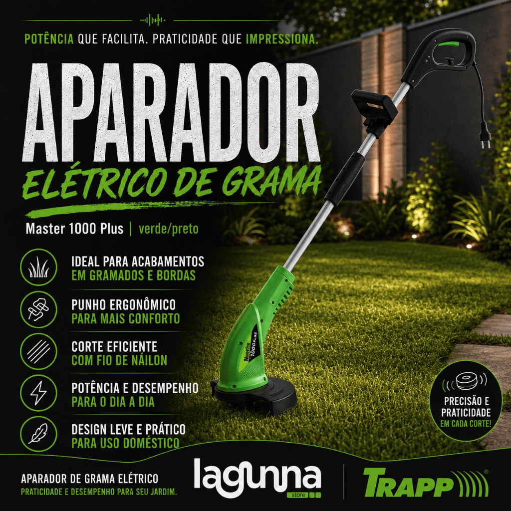 Aparador de Grama Elétrico Trapp Master 1000 Plus Verde e Preto