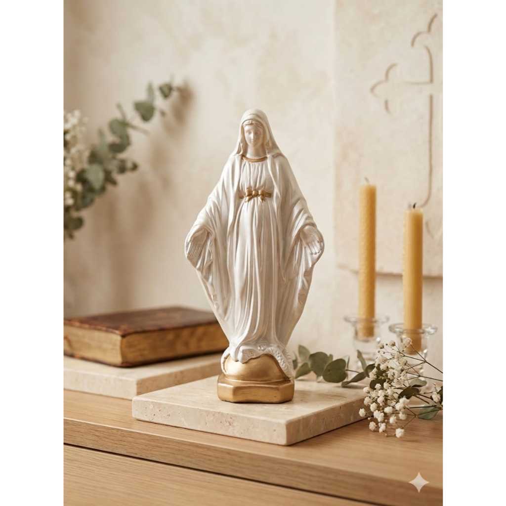 imagem nossa senhora das Graças 23 cm gesso pintura pérola e dourado - arte sacra - presente de fé - decoração religiosa — imagem 2 de 2