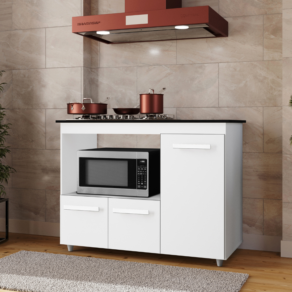Balcão Cooktop 3 Portas p/ Cooktop 4 e 5 Bocas Com Espaço Para Forno Ana - Moblyar