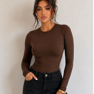 Manga Longa Cinza Minimalista Tendência Segunda Pele Blusinha Para o Frio Inverno Blusa