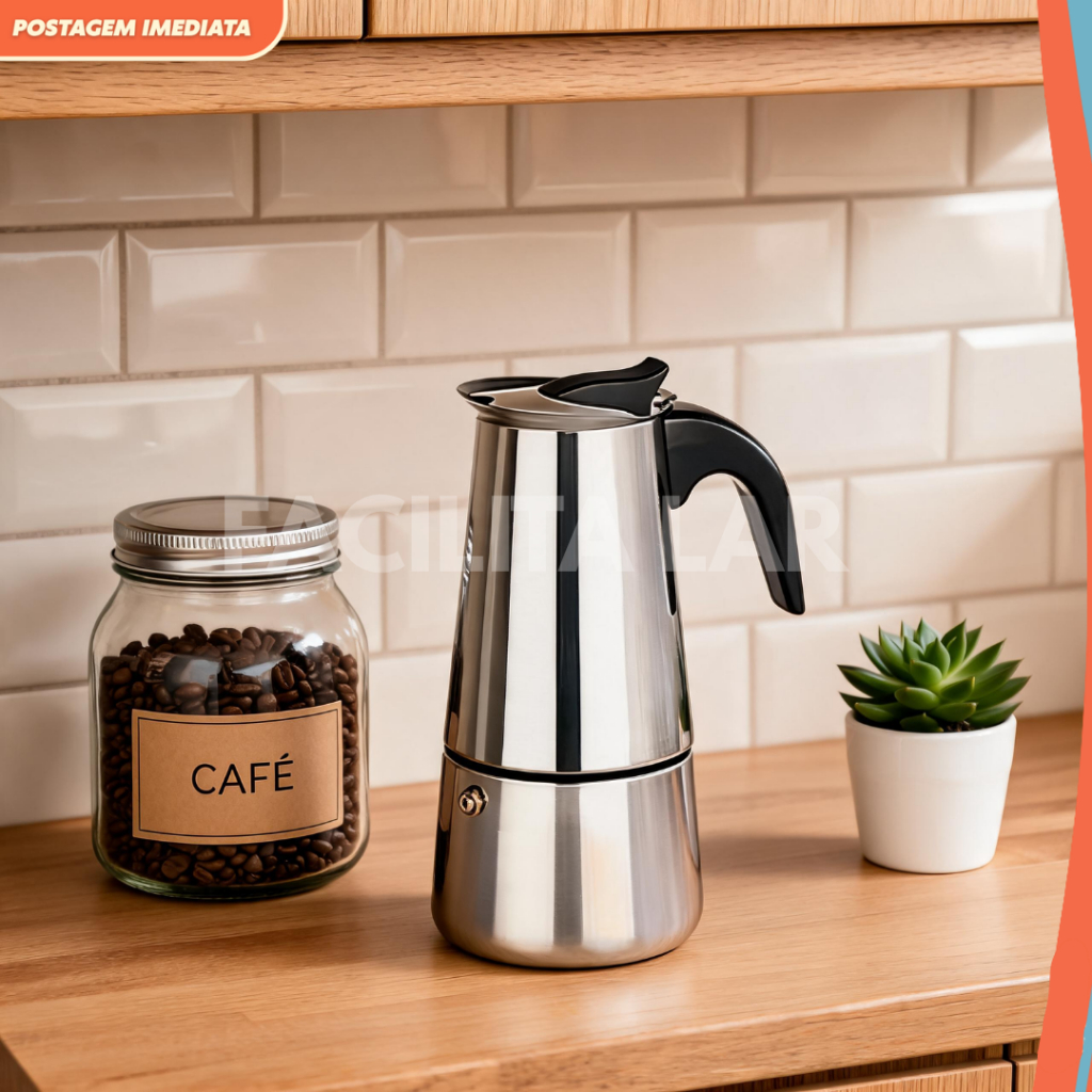 Cafeteira Italiana Inox Premium Expressa Fogão  Gás Elétrico 4 Xicaras 200ml 6 Xicaras 300ml 9 Xicaras 450 ml