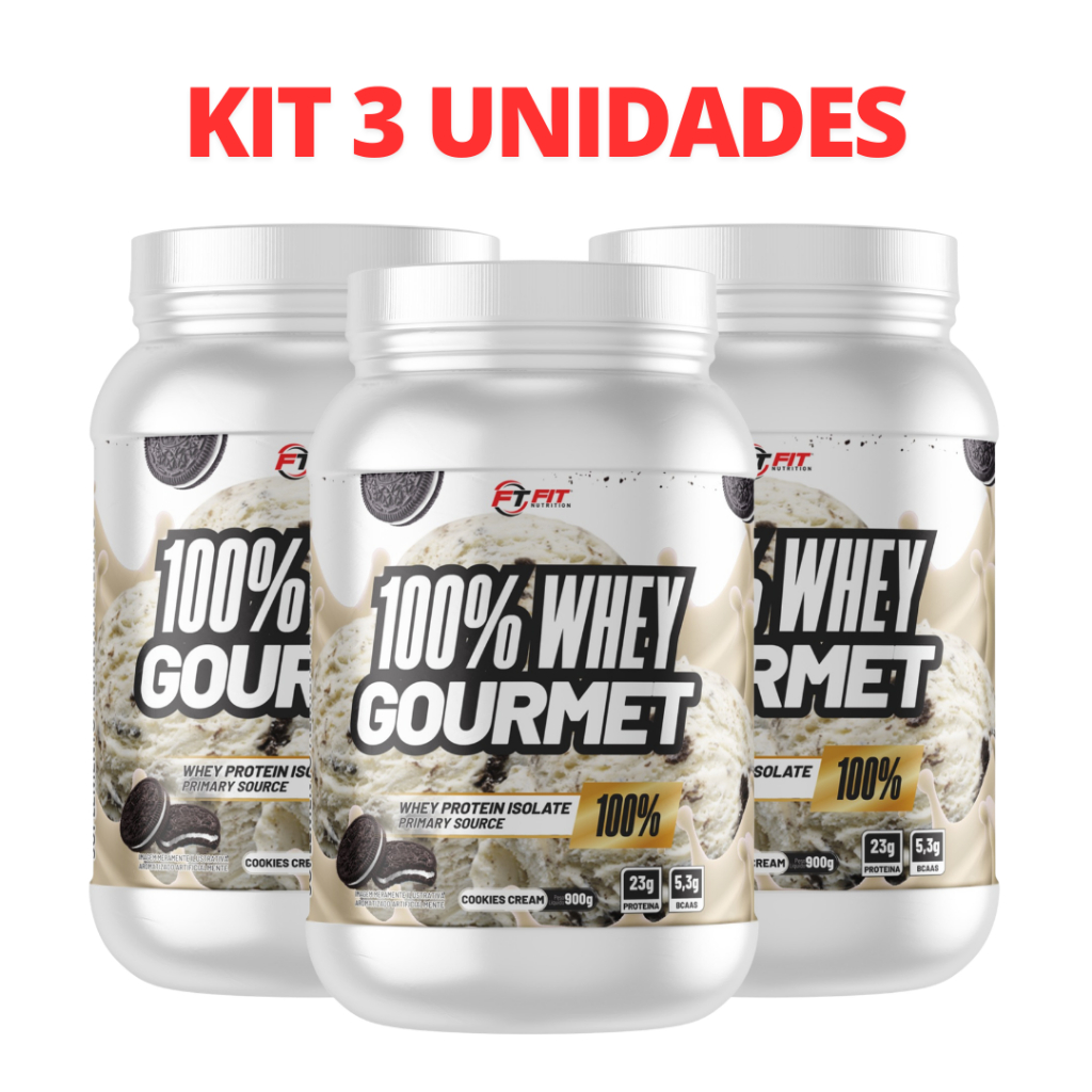 Kit 3 Whey 100% Gourmet Concentrado 900g Cada Pote