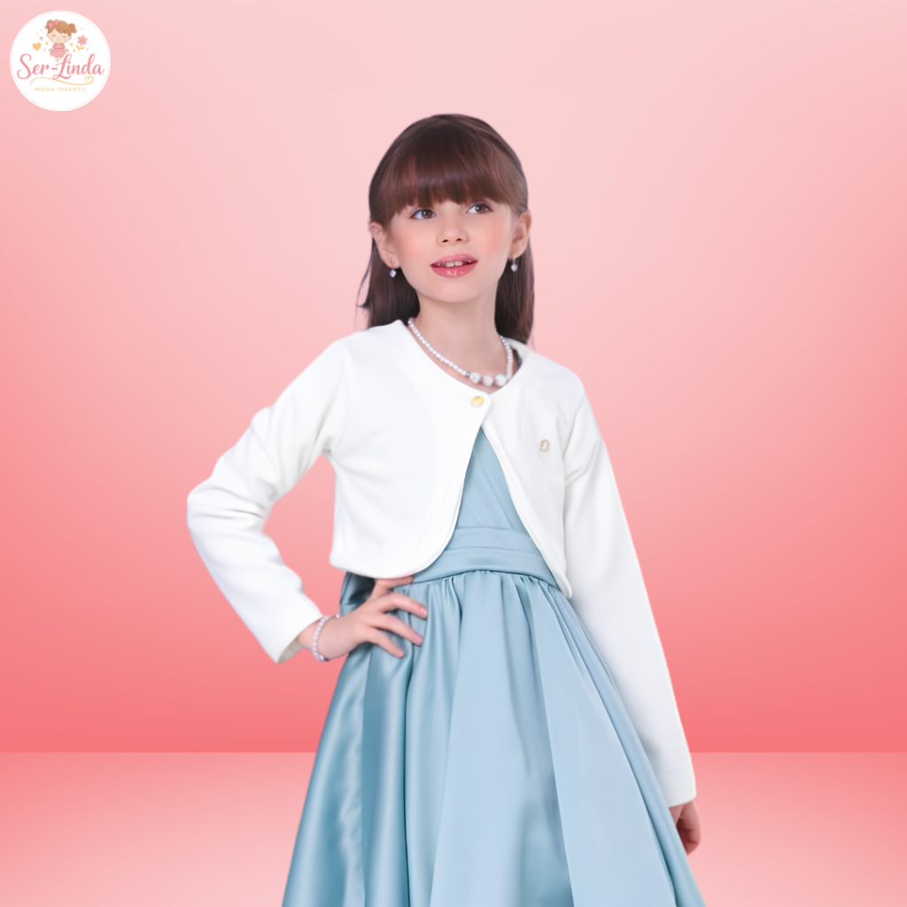 Bolero Infantil Menina Off-White Batizado Daminha Casamento Casaquinho Luxo Elegante Estilo