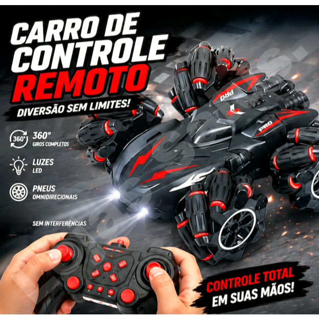 🔥 Carrinho Controle Remoto Stunt RC 360° Drift 4WD Com Rodas Mecanum LED Recarregável 🚗💨