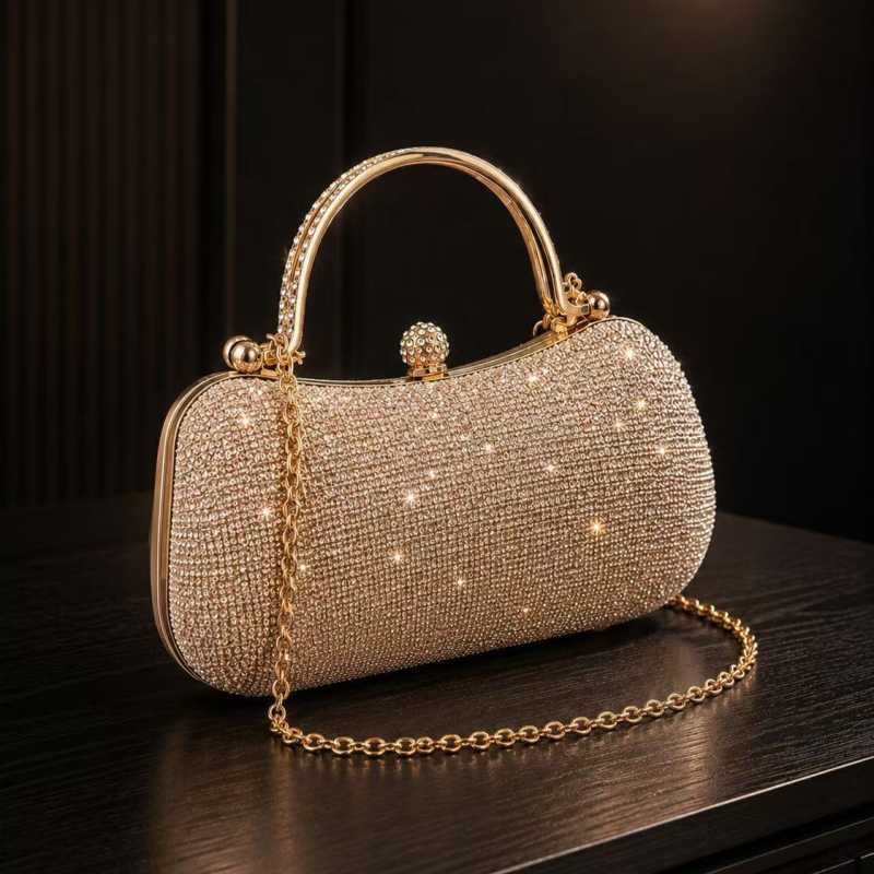 Bolsa feminina de festa e balada com lantejoulas, modelo mão/transversal