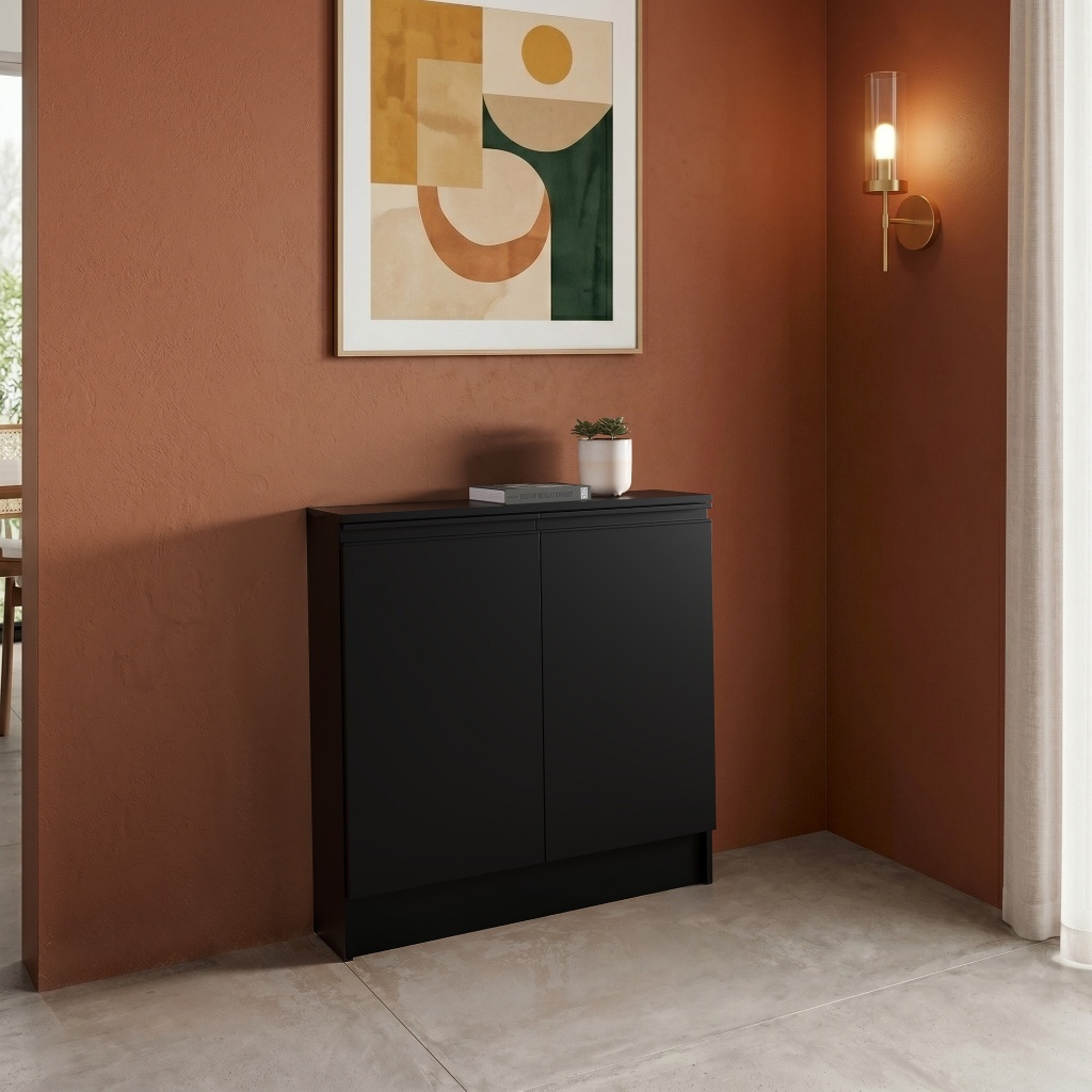 Despensa Balcão Estreito Compacto Multiuso MDF Nicho Aparador Mini Dispensa Entregue Montado Preto