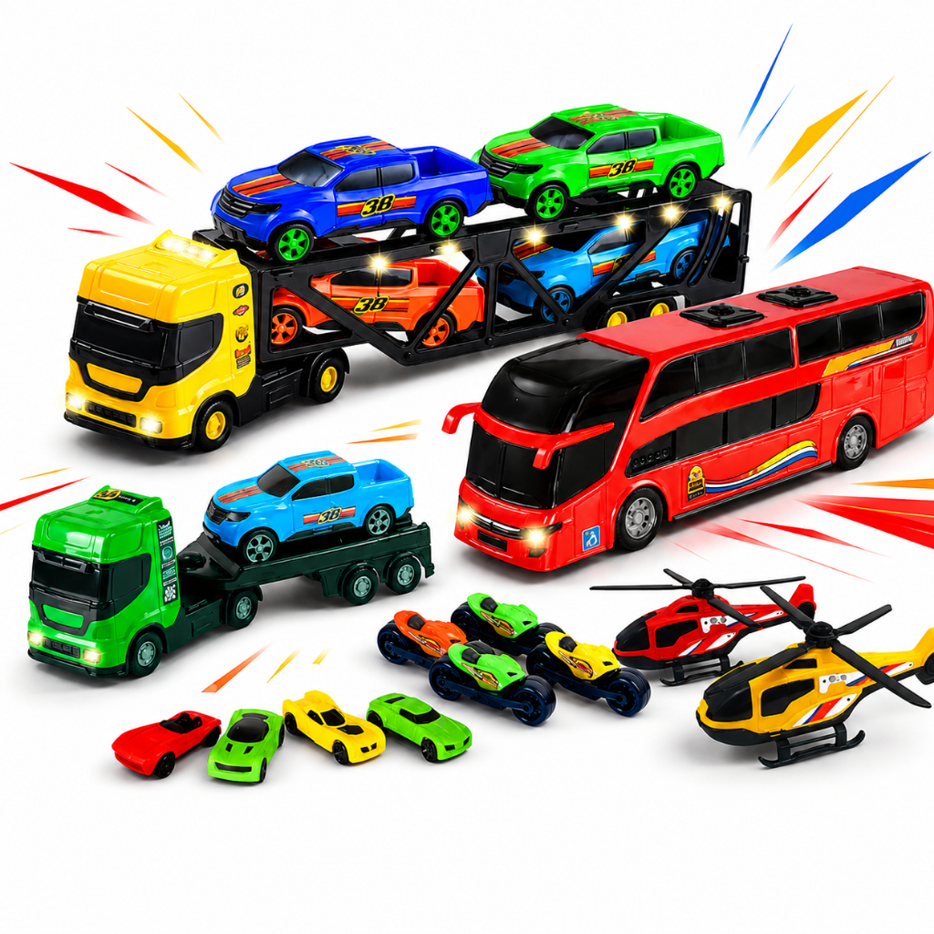 Brinquedos de menino 17pcs Carrinho Caminhão Cegonha Ônibus Moto Caminhão Miniatura Presente