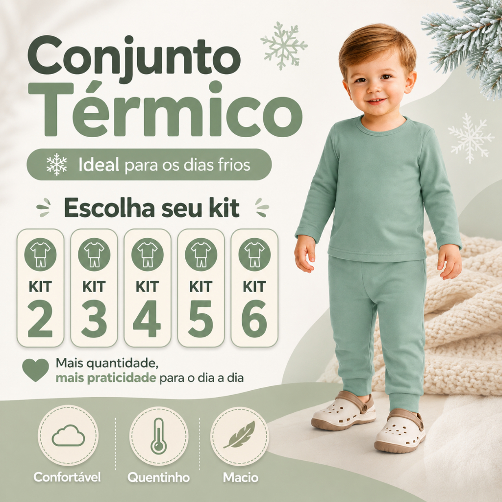 Conjunto Térmico Infantil Kit 2 a 6 Inverno Blusa Calça Frio Menino Menina Bebê Kids