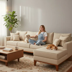 Sofá 4 Lugares Beny com Chaise Direito Suede Bege