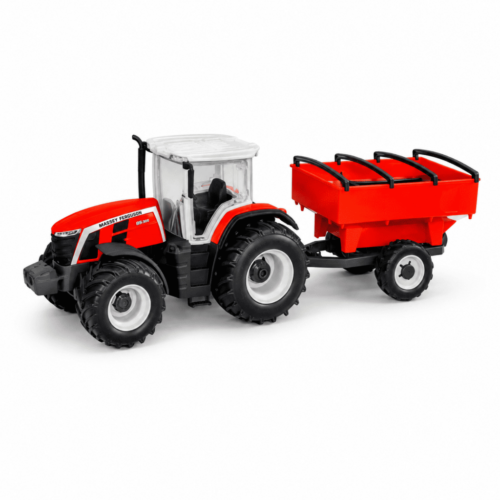 Trator Infantil Massey Ferguson MF8S Com Carreta Graneleira Escala 1:30 Usual Agro