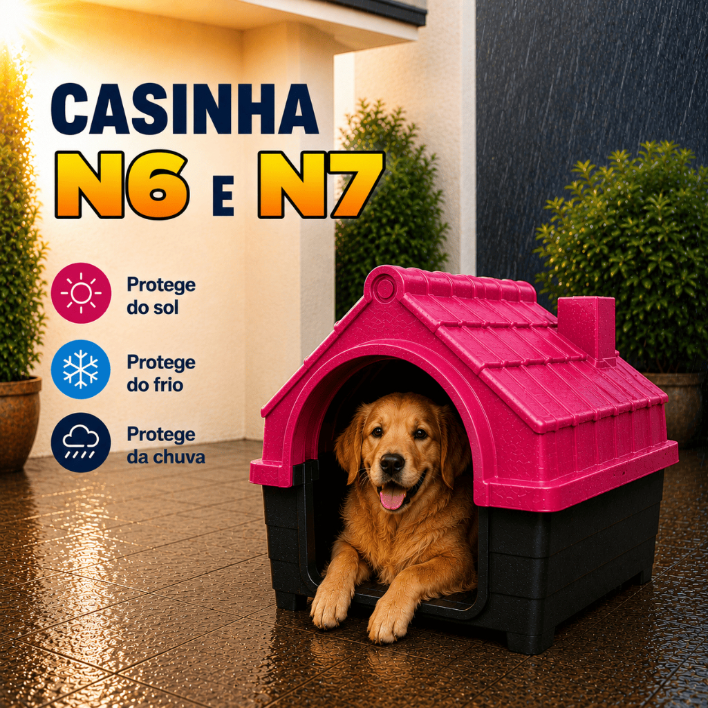 Casinha Plástica Cachorro Cães N6 e N7 Porte Médio - Proteção UV | Pronta Entrega