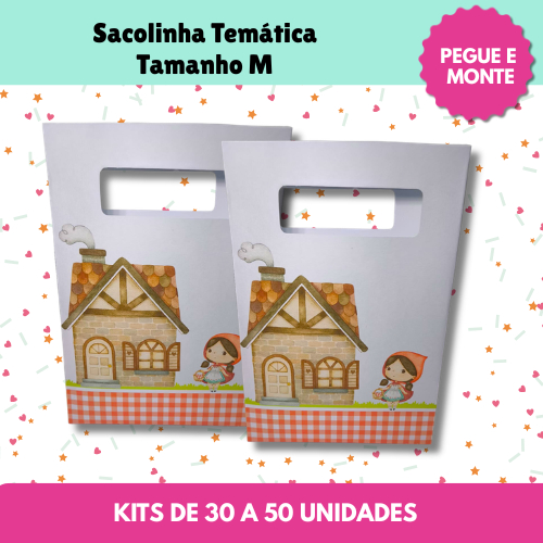 Kit Sacolinha Surpresa Chapeuzinho Vermelho Lembrancinha De Aniversário Pegue E Monte 30 a 50 unid - SCL