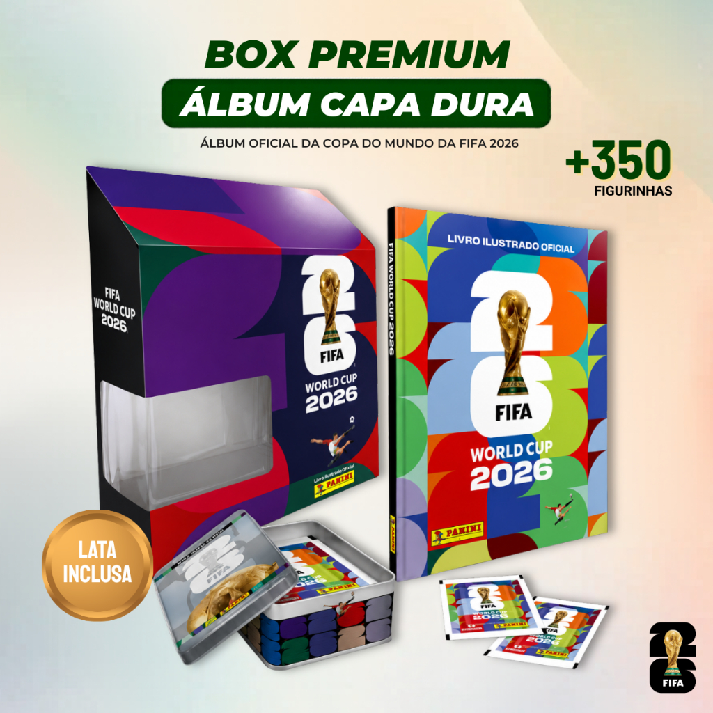 Box Copa do Mundo Album Capa Dura Fifa Original Kit Figurinhas Lata Premium Panini