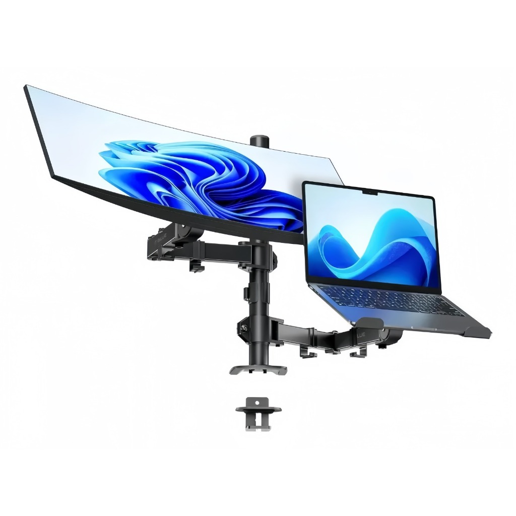 Suporte Braço 2 Monitor Duplo Pistão Gás + Base P/ Notebook