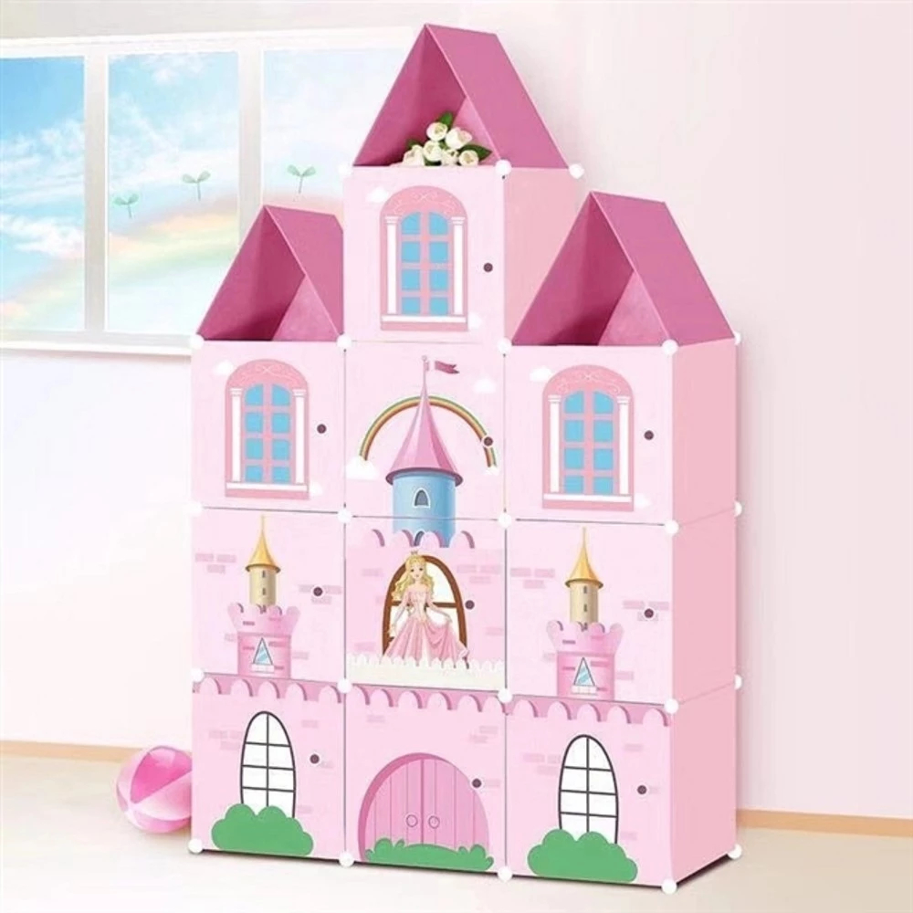 Armário Organizador Guarda roupa Infantil modular castelo princesa rosa para crianças