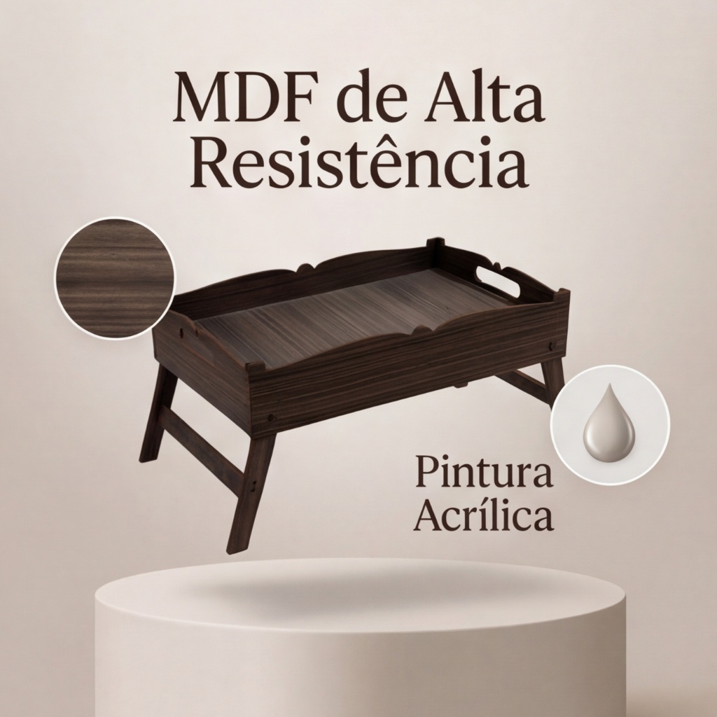 Bandeja Mesa De Cafe Com Pezinhos Para Café Da Manhã na Cama e Sofá em MDF