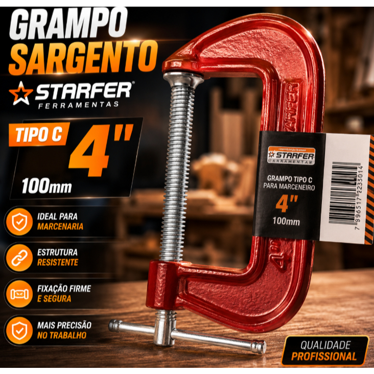 Grampo Sargento Starfer para Marceneiro Tipo C de 4"