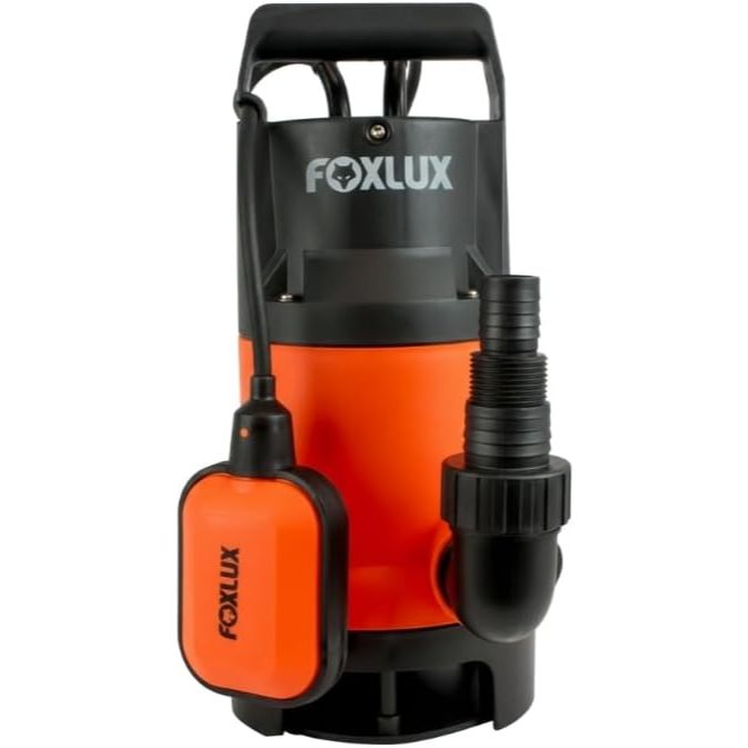 Bomba Submersível tipo Sapo Foxlux 1CV 750W Água Limpa e Suja 13000L/h com Boia Automática IP68 para Drenagem