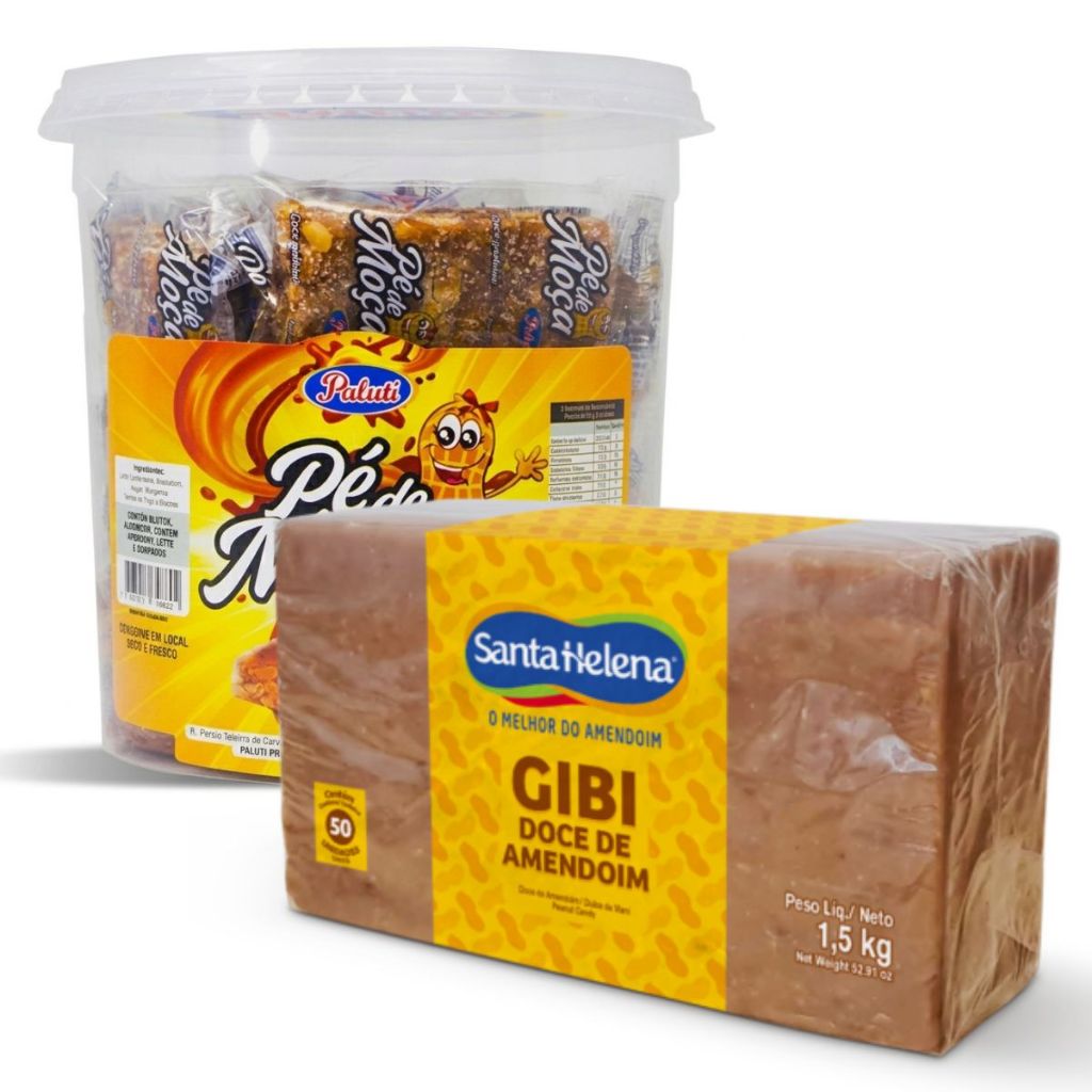 Kit Doce de Amendoim Gibi 50UN 1,5kg + Pote Pé de Moça 20UN Festa Junina