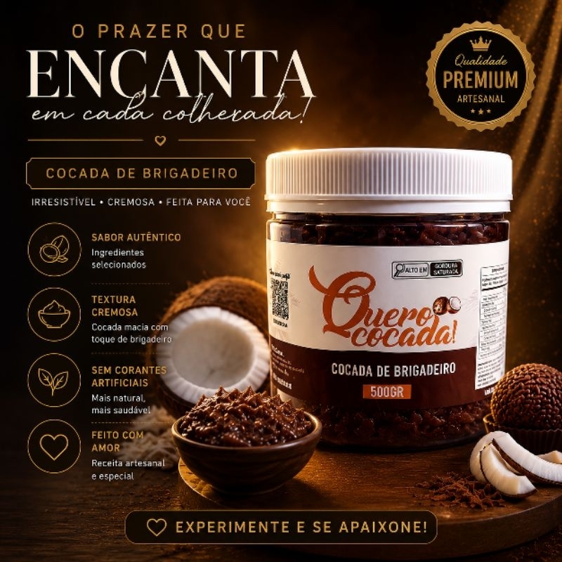 Cocada Artesanal Premium – Brigadeiro | 500g de pura cremosidade
