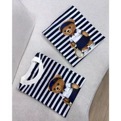 💙 T-Shirt Feminina Ursinha Tenista Listrada | Camiseta Casual Estampada | Tamanho Único Veste P e M
