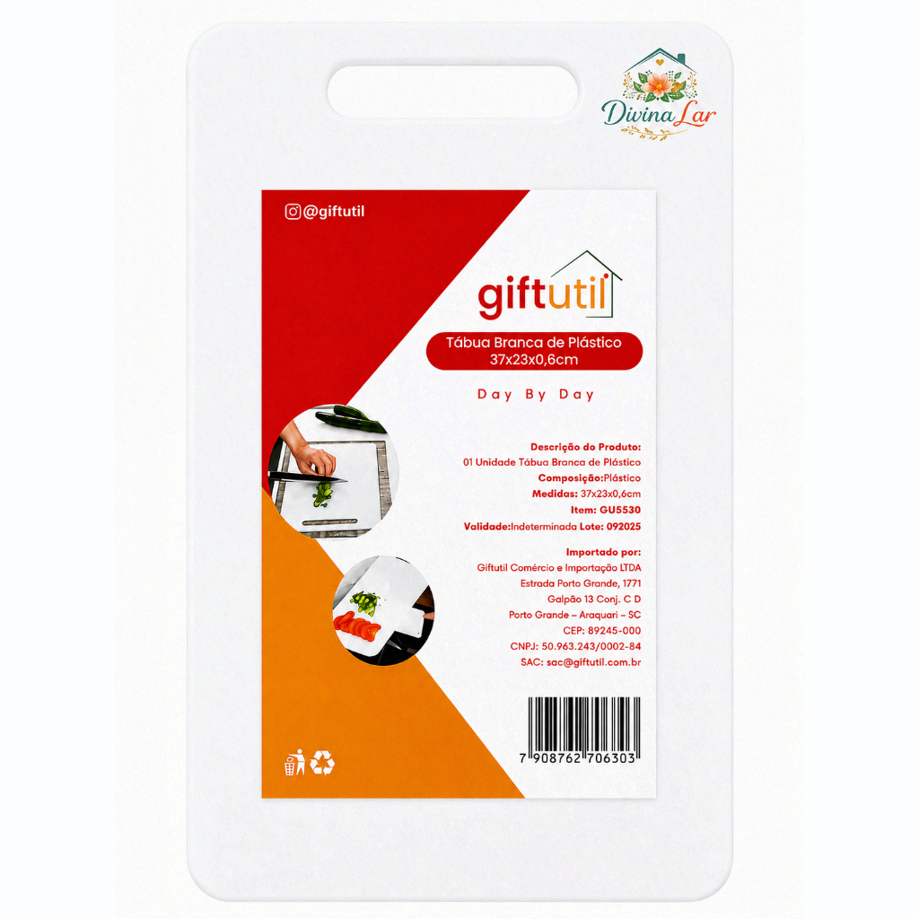 Tábua de Corte Plástica 37x23cm Cozinha Profissional Branca Antibacteriana Carne Legumes Resistente