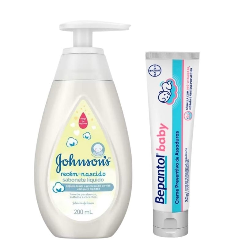 Combo Limpeza Recém Nascido Sabonete Johnson's 200ml + Pomada Bepantol 30g