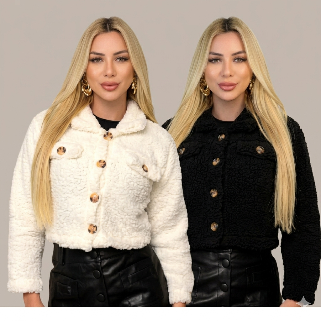 Jaqueta Teddy Feminina Cropped Casaco Pelinho Botões Inverno Quentinho Modinha 2026 nao leva elastico de baixo