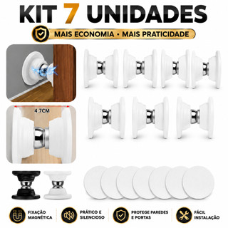 Kit 7 Prendedor Fixador Trava Porta inox Magnético Adesivo 3M Instalação Fácil Mola de Amortecimento