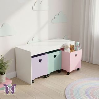 Organizador de Brinquedos Bancada Infantil 3 Gavetas Com Rodinhas em MDF