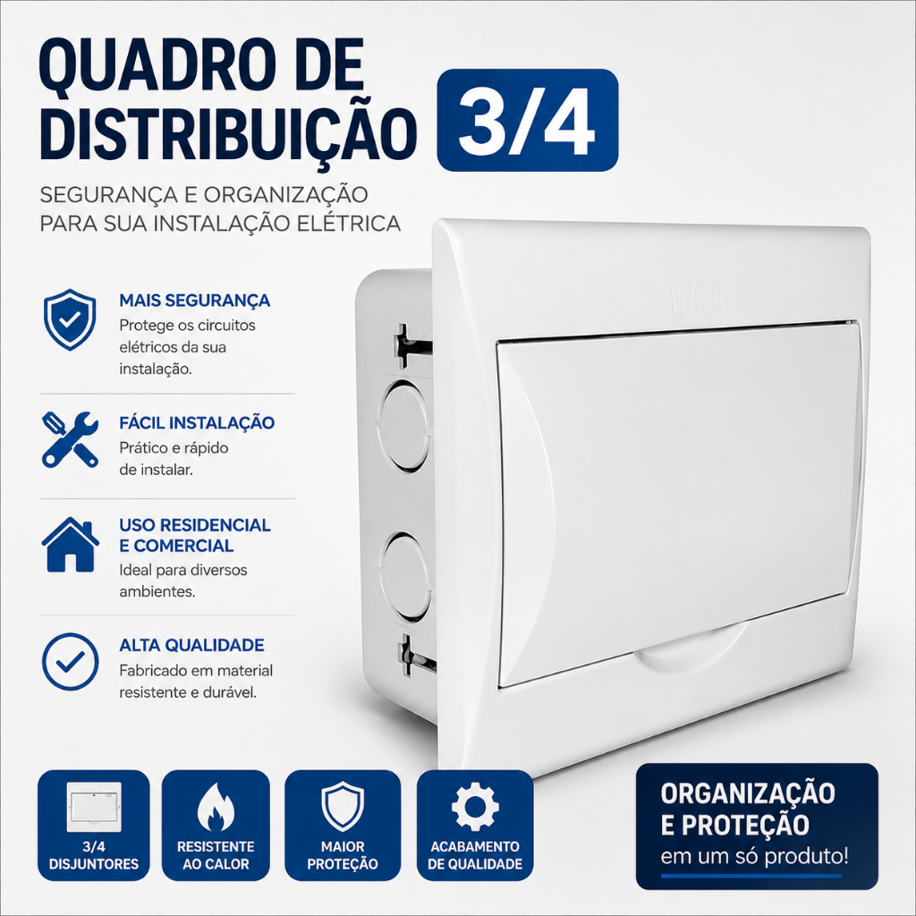 Quadro De Distribuição 3/4 Disjuntor Norma/din Embutir