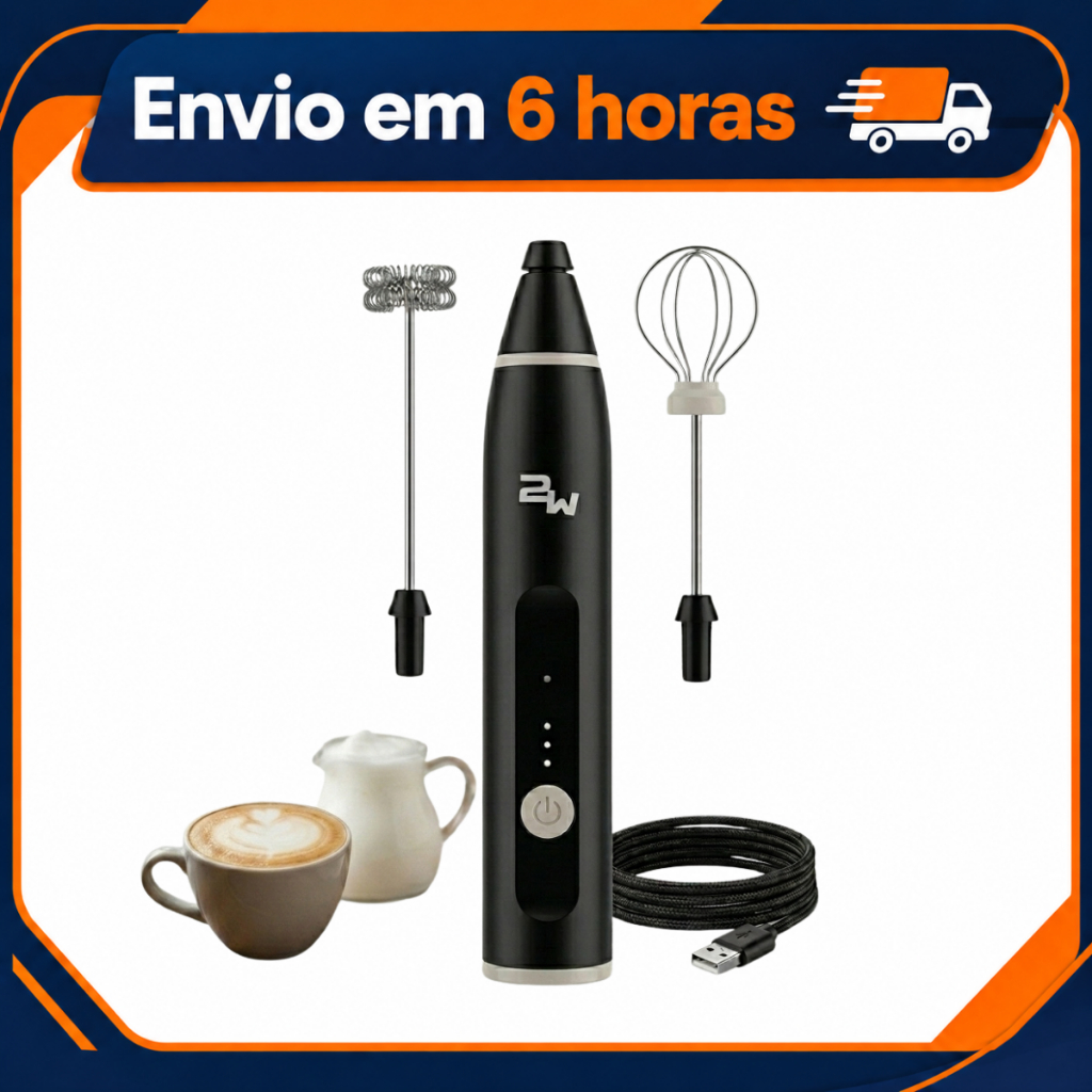 Mini Mixer Elétrico 2 em 1 Recarregável 3 Velocidades Batedor Espumador Café Leite Whey