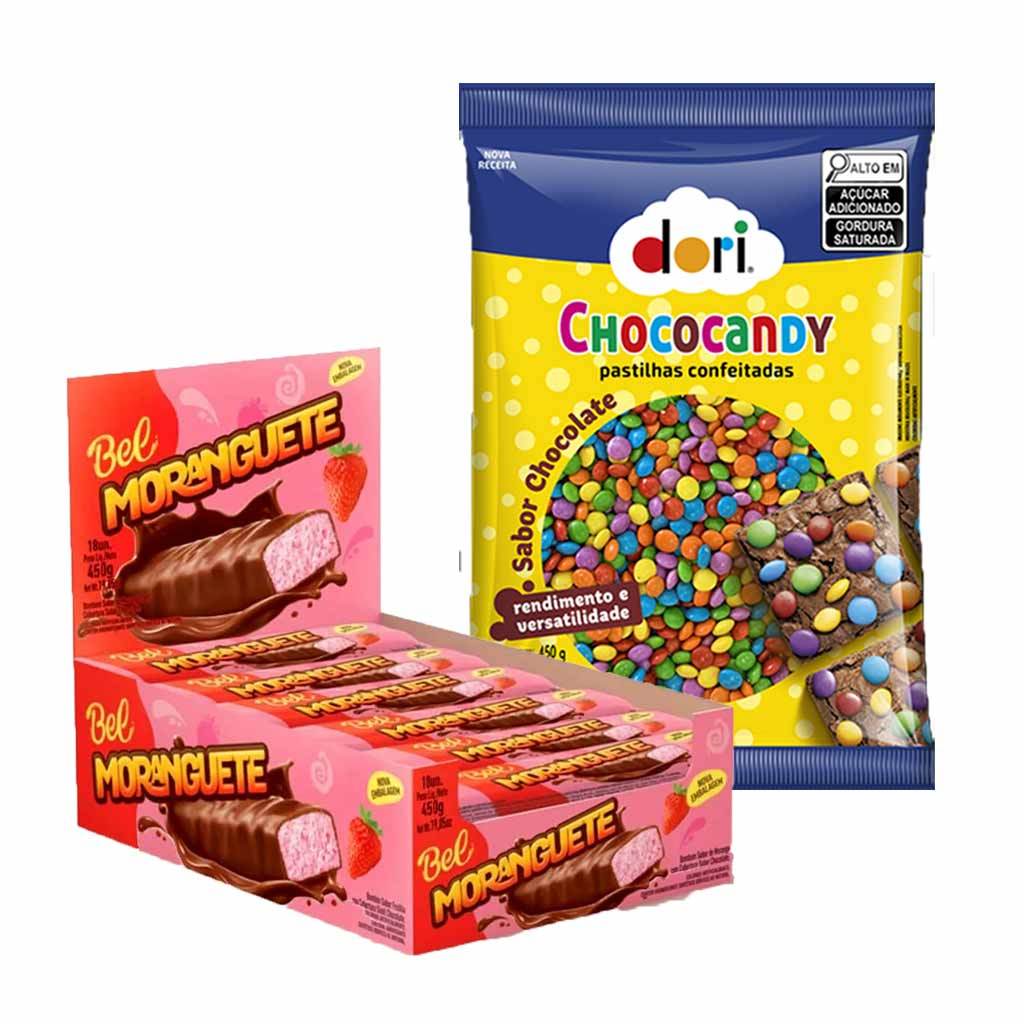 Kit Chocolates Confeito Chococandy 450g Dori e Moranguete Bel Bombom de Morango c/36