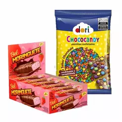 Kit Chocolates Confeito Chococandy 450g Dori e Moranguete Bel Bombom de Morango c/36