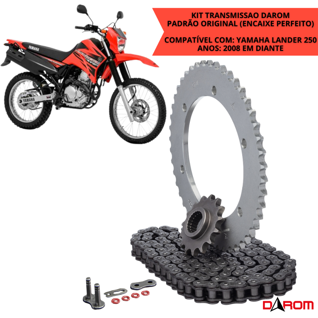Relação Completa XTZ 250 Lander 250 2008 Em Diante Kit Transmissão Com Retentor Corrente Coroa Pinhão Darom