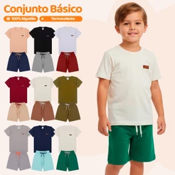 Kit Básico 6 Peças Roupa Infantil Menino - 3 Camisetas Básicas + 3 Bermudas - 3 Conjuntos Lisos Bebê Menino