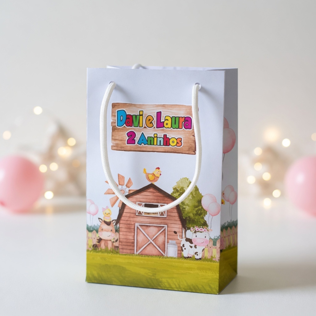 Produto Sacolinha Fazendinha Personalizada / Lembrancinha Infantil Fazendinha / P (10X15X3,5CM)
